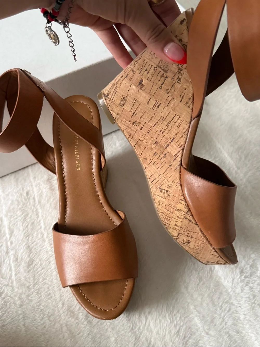 Tommy Hilfiger Tan Cork Wedge Sandals